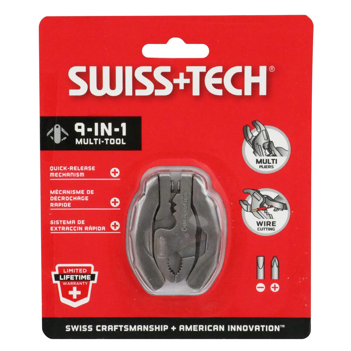 Swiss+Tech Polished Stainless Steel 9-in-1 Micro Pocket Multitool with Screwdrivers, Pliers | Compact, Rugged & Versatile - view 3