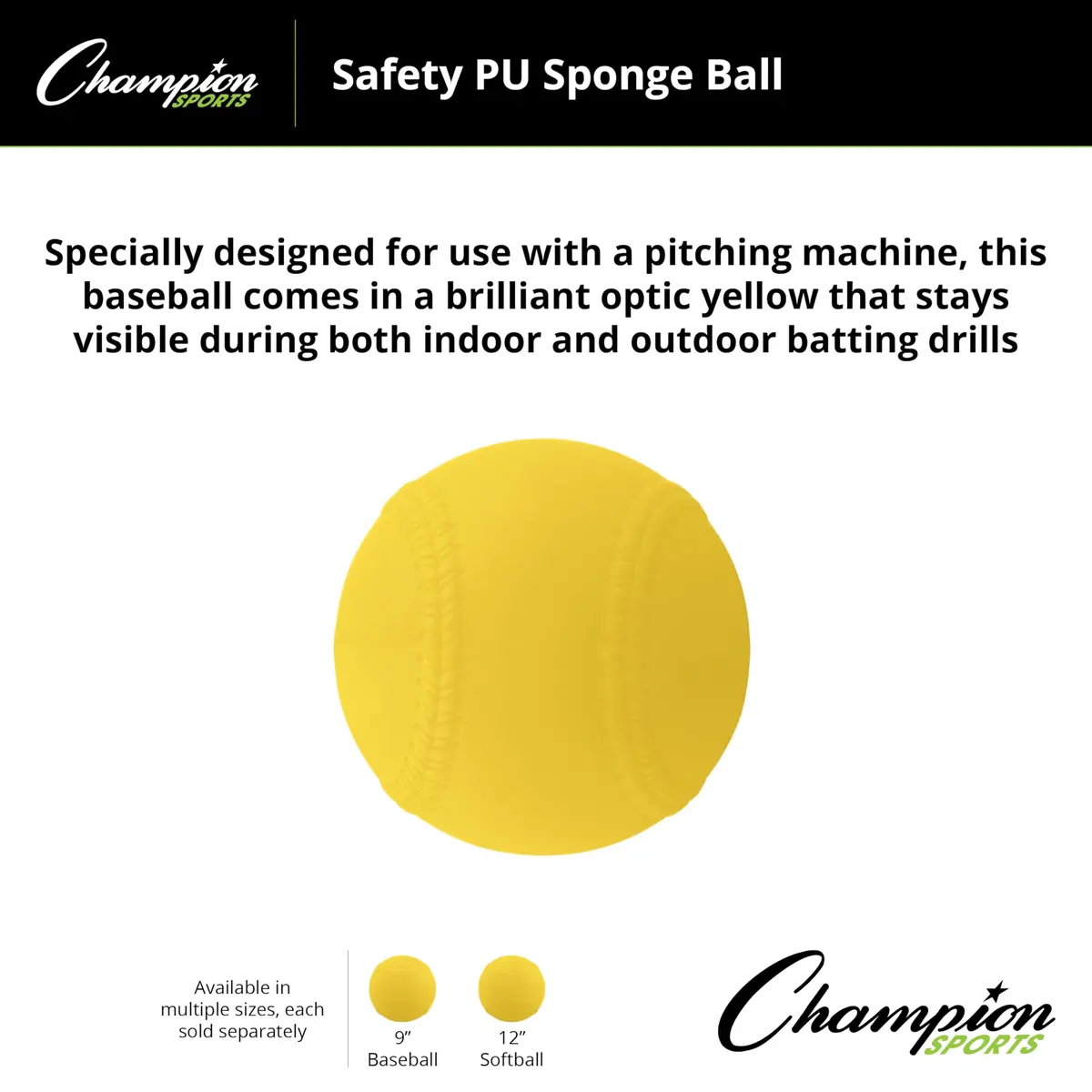 Champion Sports 12" Safety Pitching Machine Softballs | PU Sponge Construction for Safe Indoor/Outdoor Practice - view 3