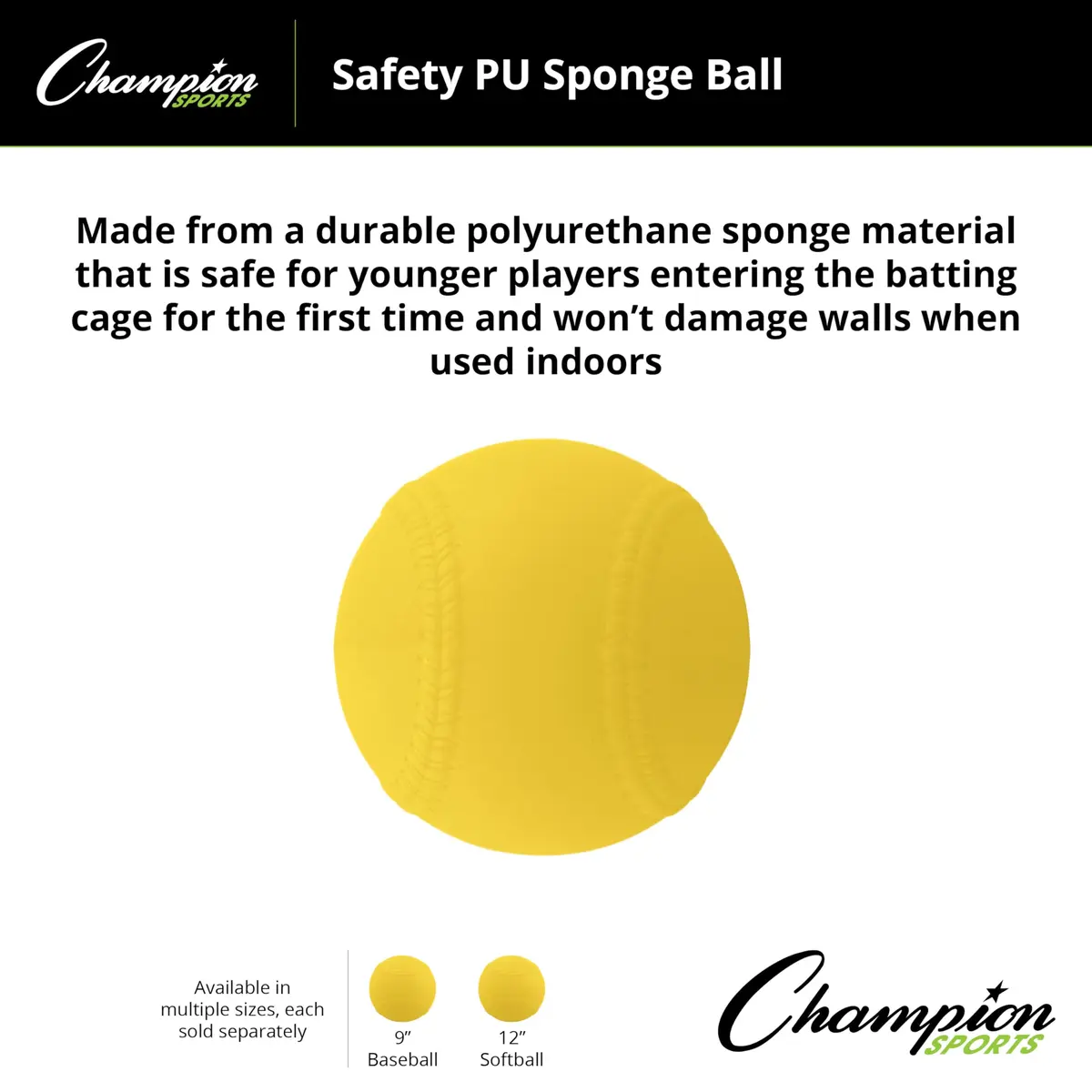 Champion Sports 12" Safety Pitching Machine Softballs | PU Sponge Construction for Safe Indoor/Outdoor Practice - view 4