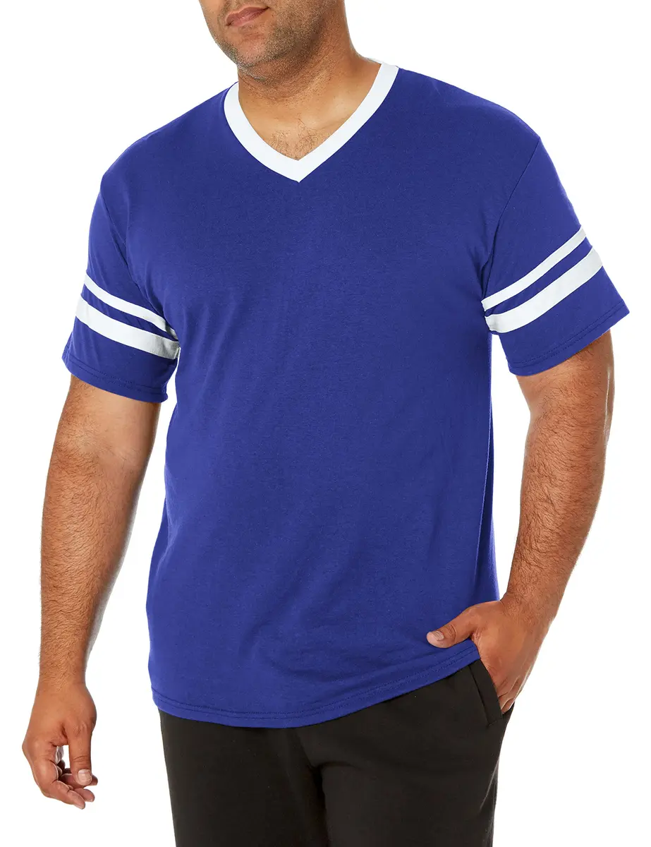 Augusta Sportswear Sleeve Stripe Jersey Medium | 50% Polyester/50% Cotton, Purple/White, Relaxed Fit - main product image