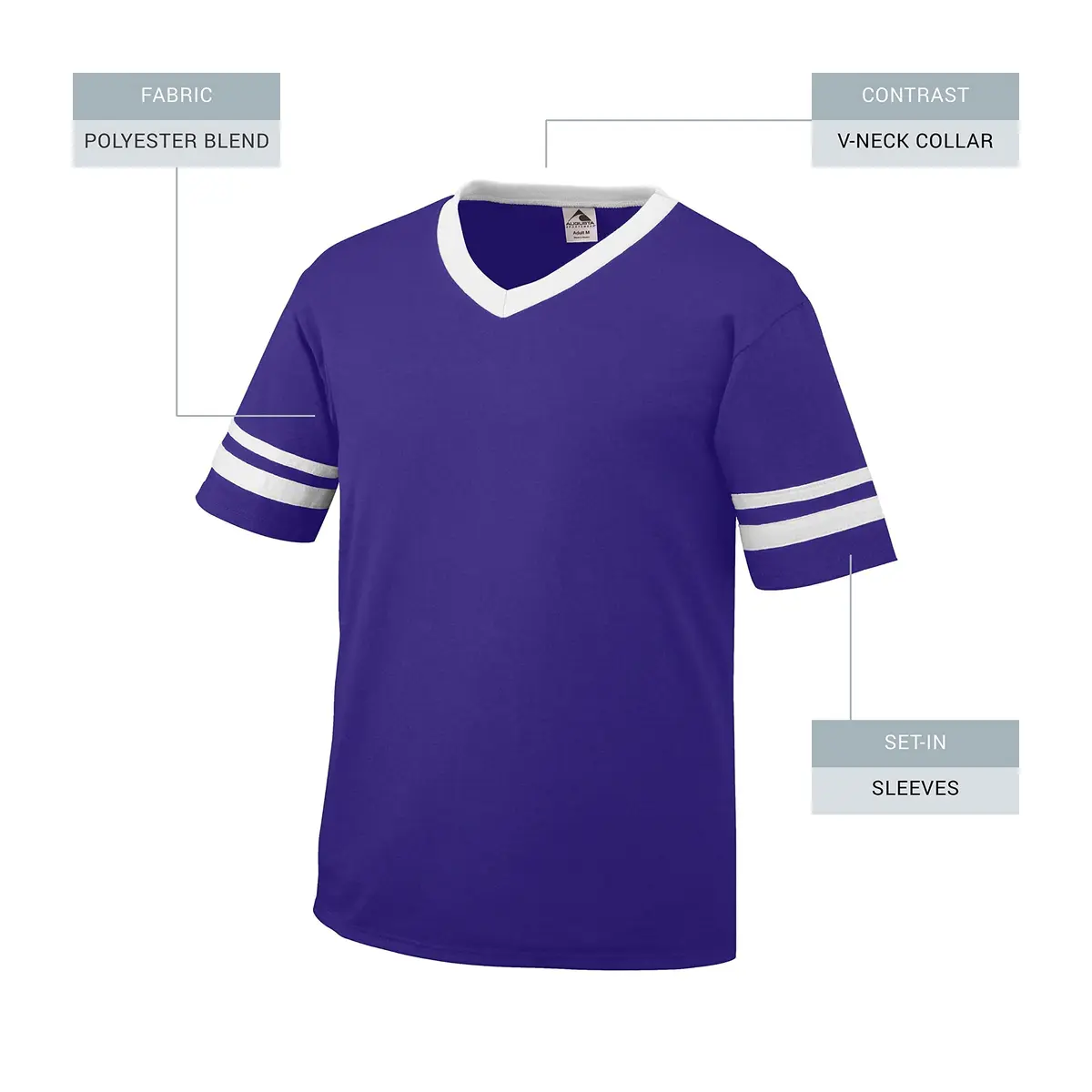 Augusta Sportswear Sleeve Stripe Jersey Medium | 50% Polyester/50% Cotton, Purple/White, Relaxed Fit - view 8