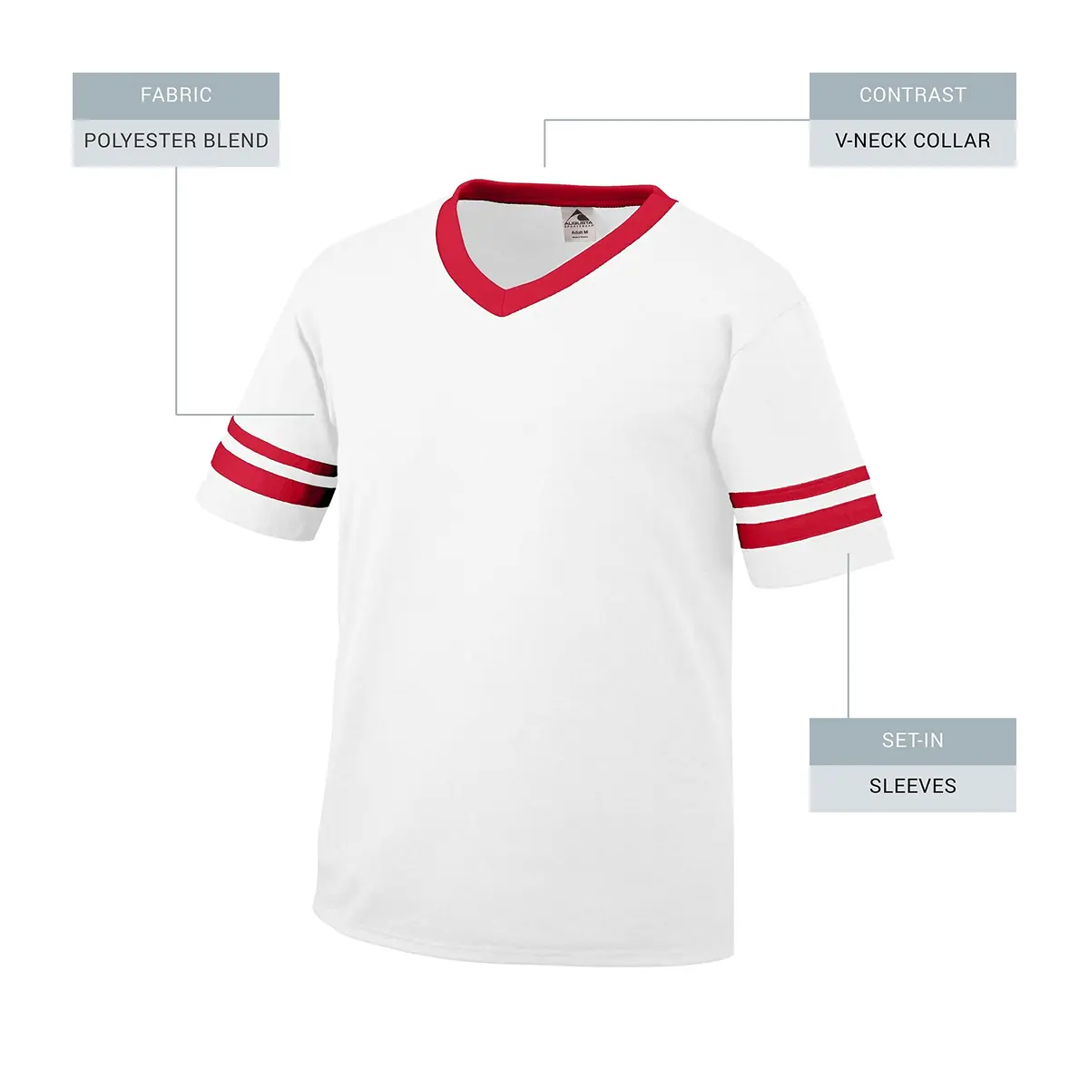 Augusta Sportswear Sleeve Stripe Jersey, White/Red | Soft Cotton-Poly Blend for Sports & Training - view 5