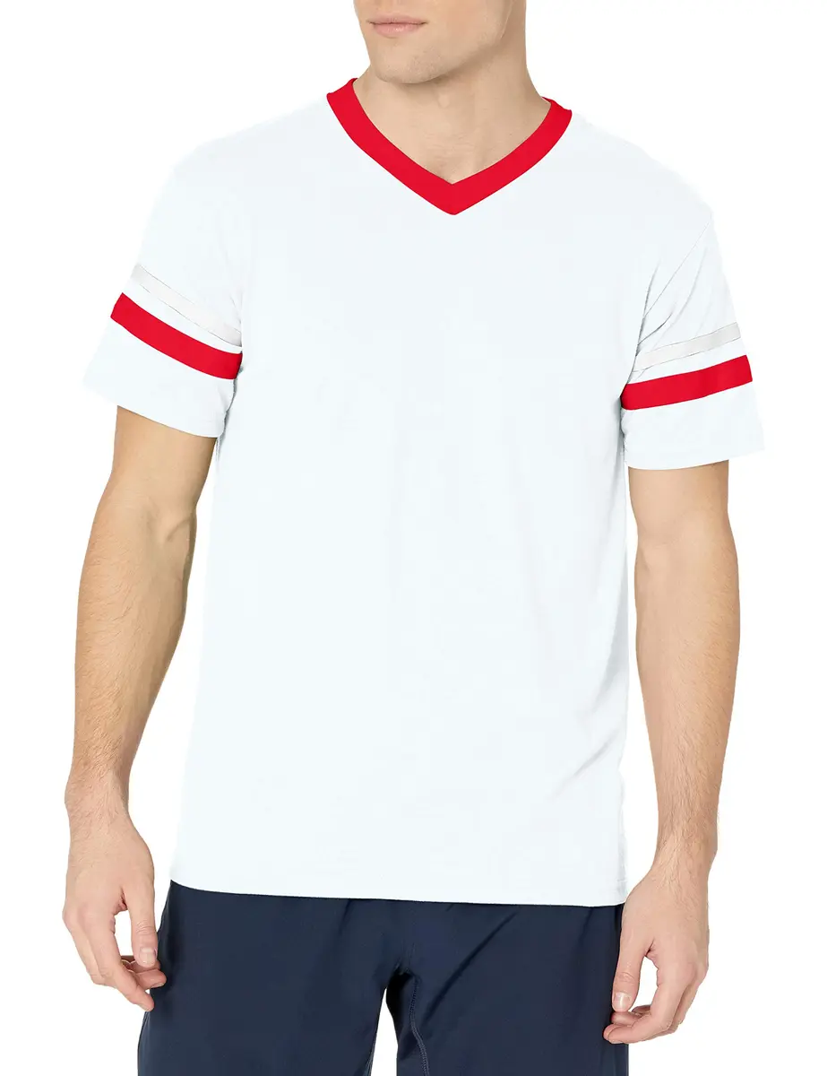 Augusta Sportswear Sleeve Stripe Jersey, White/Red | Soft Cotton-Poly Blend for Sports & Training - view 2