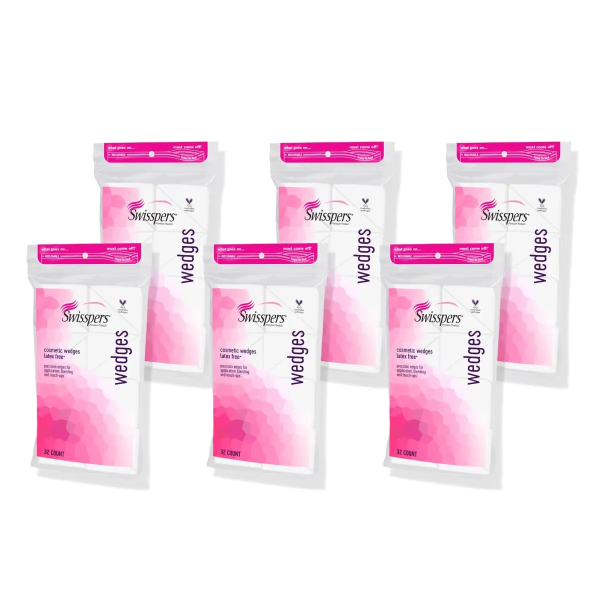 Swisspers Premium Cosmetic Wedges, Latex-Free Makeup Wedge, 192 Count (6 Packs) | Hypoallergenic & Reusable - main product image