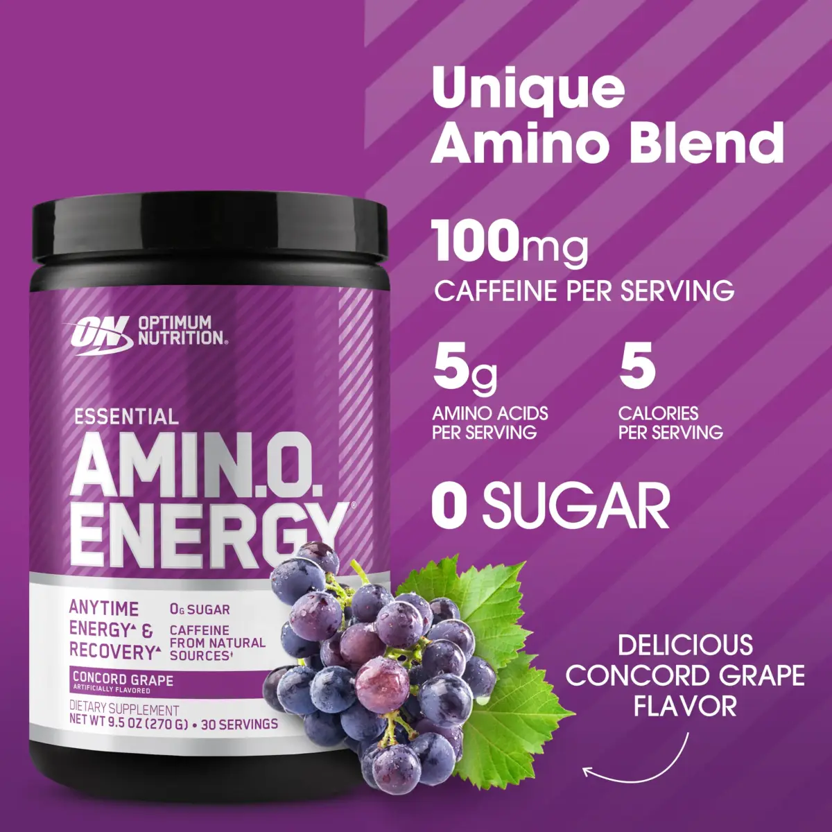Optimum Nutrition Amino Energy Concord Grape Powder 270g (9.5 Oz) | Energy & Focus Supplement - view 2