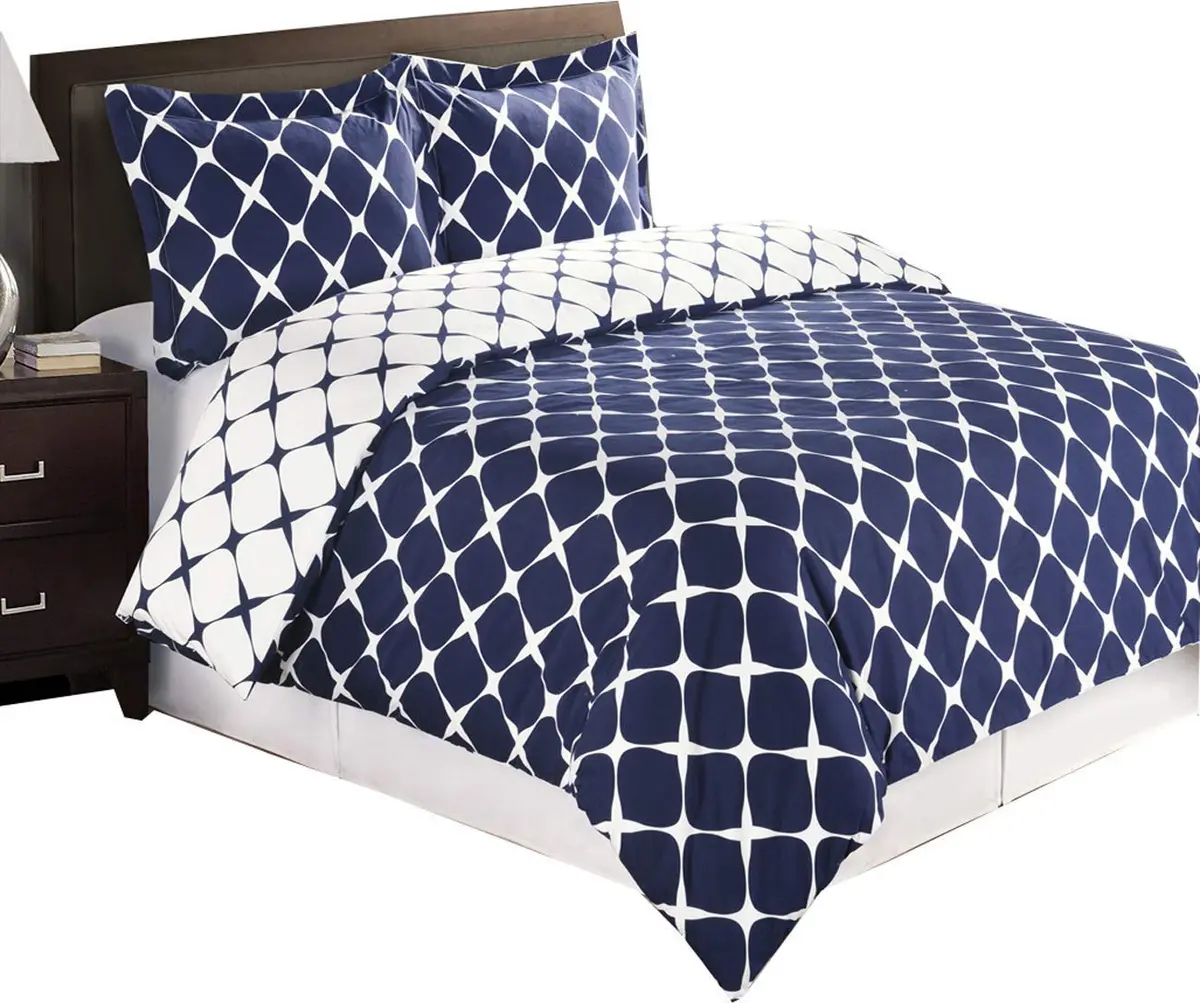 Royal Hotel Bedding Duvet Cover 3 Piece Set - 100% Cotton, King/Cal-King, Navy & White | Reversible Luxury - view 2