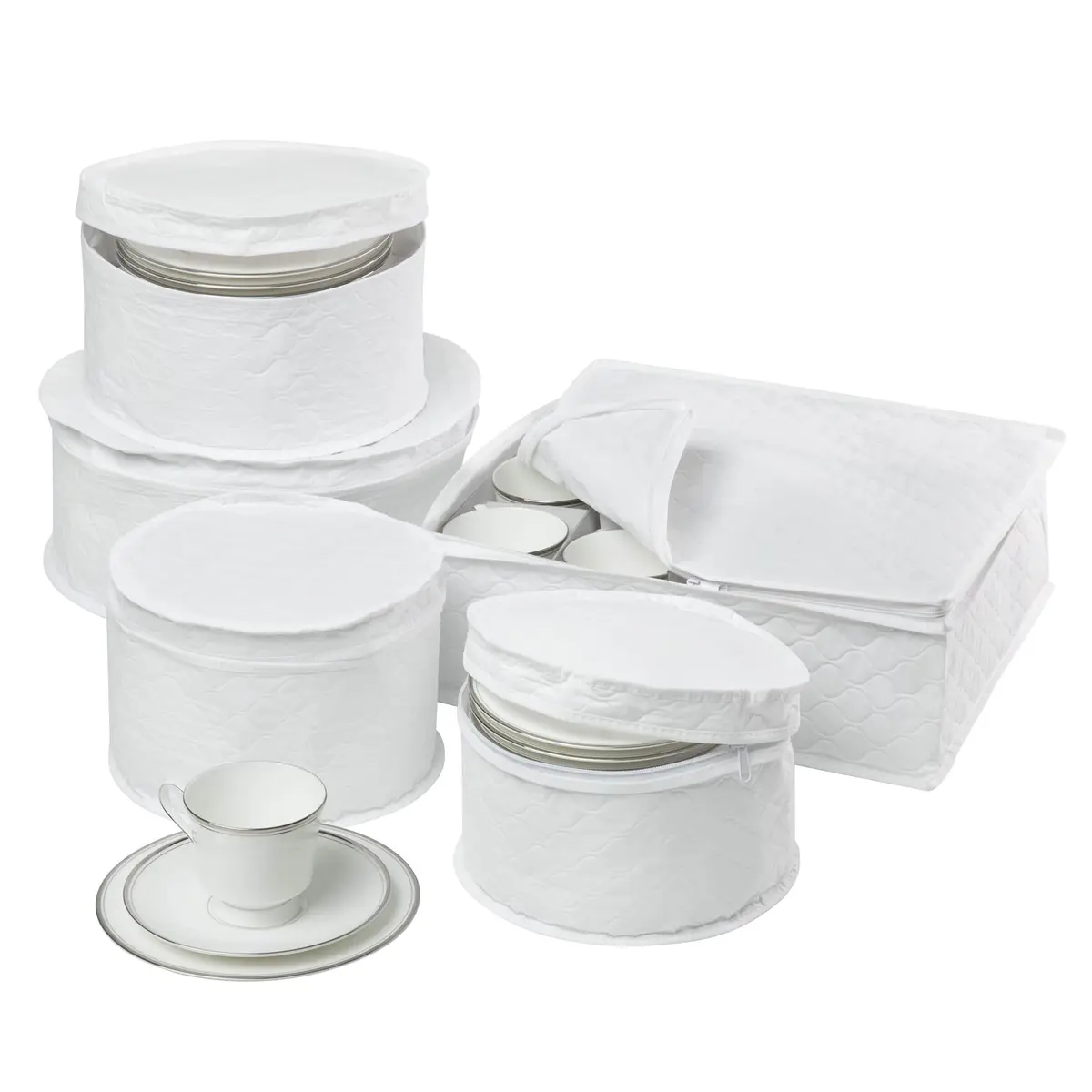Honey-Can-Do Dinnerware Storage Containers Set, 5-Piece | Protect & Organize Fine China with Quilted Cushioned Cases - main product image