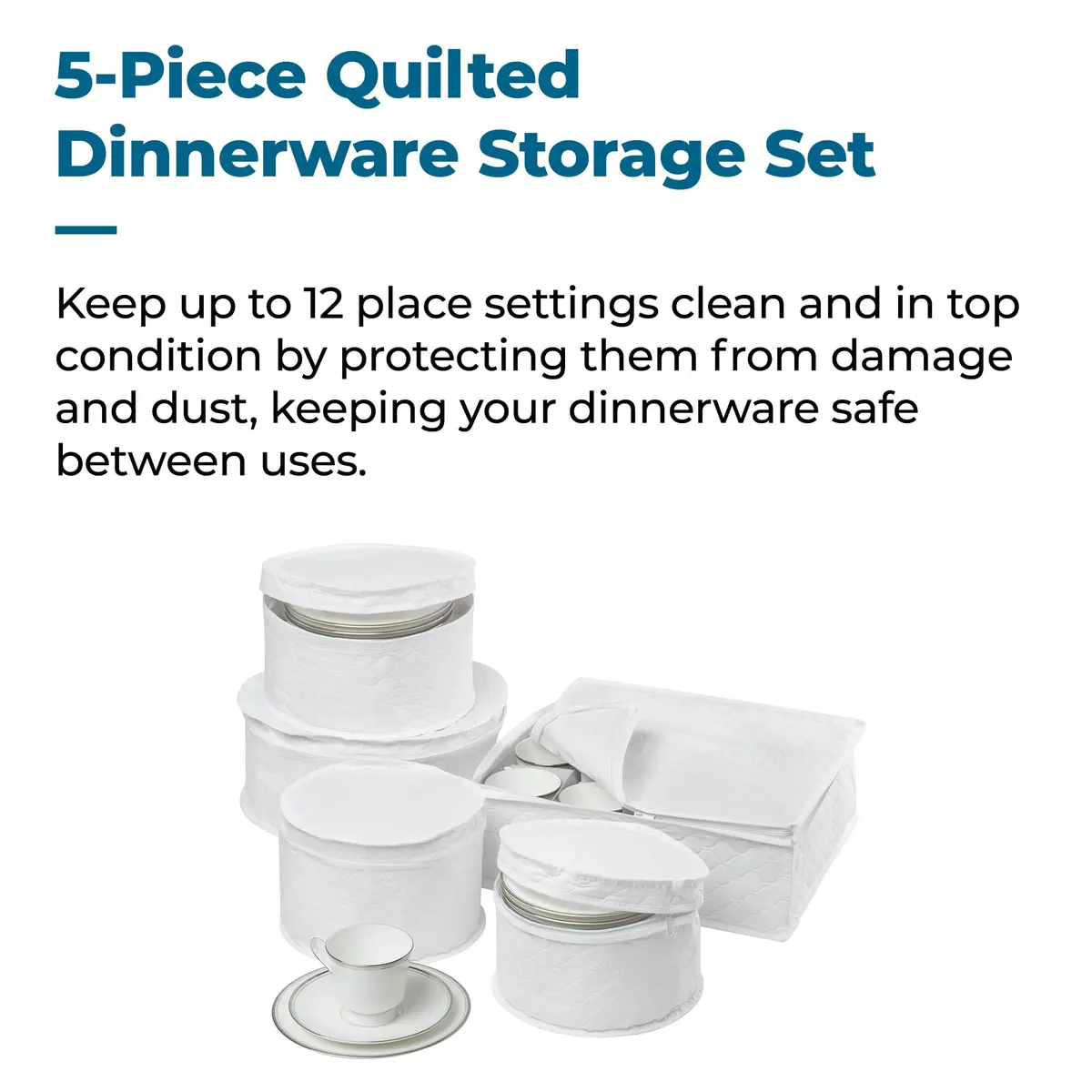 Honey-Can-Do Dinnerware Storage Containers Set, 5-Piece | Protect & Organize Fine China with Quilted Cushioned Cases - view 3