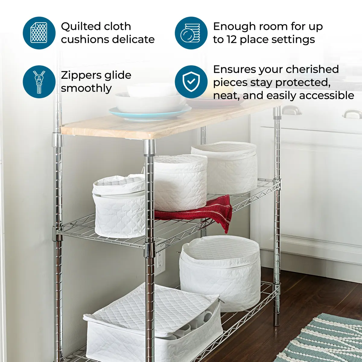 Honey-Can-Do Dinnerware Storage Containers Set, 5-Piece | Protect & Organize Fine China with Quilted Cushioned Cases - view 4