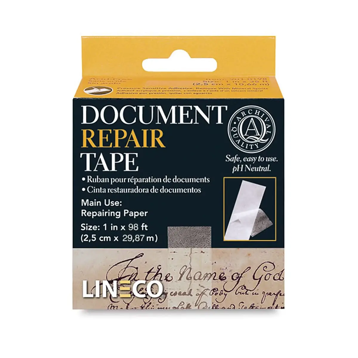 Lineco Archival Document Repair Tape 1 Inch x 98 Feet | Acid-Free, pH Neutral, Removable - main product image