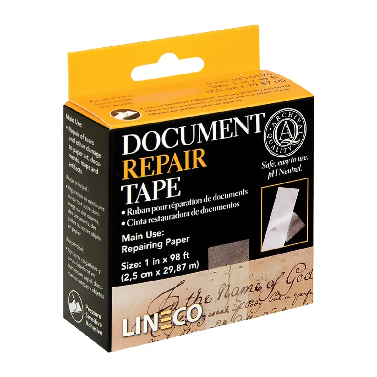 Lineco Archival Document Repair Tape 1 Inch x 98 Feet | Acid-Free, pH Neutral, Removable - view 6