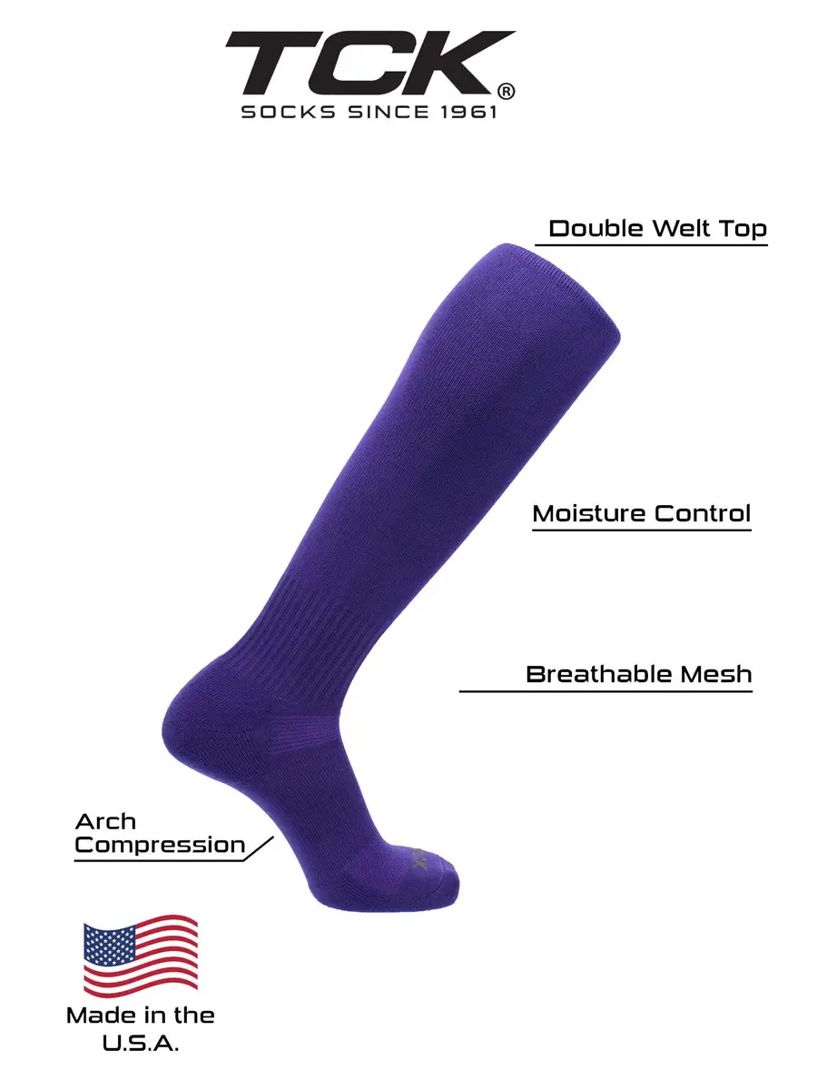 TCK Champion Over the Calf Baseball Socks (Purple, X-Large) | Moisture Wicking, Supportive Fit, Made in USA - view 3