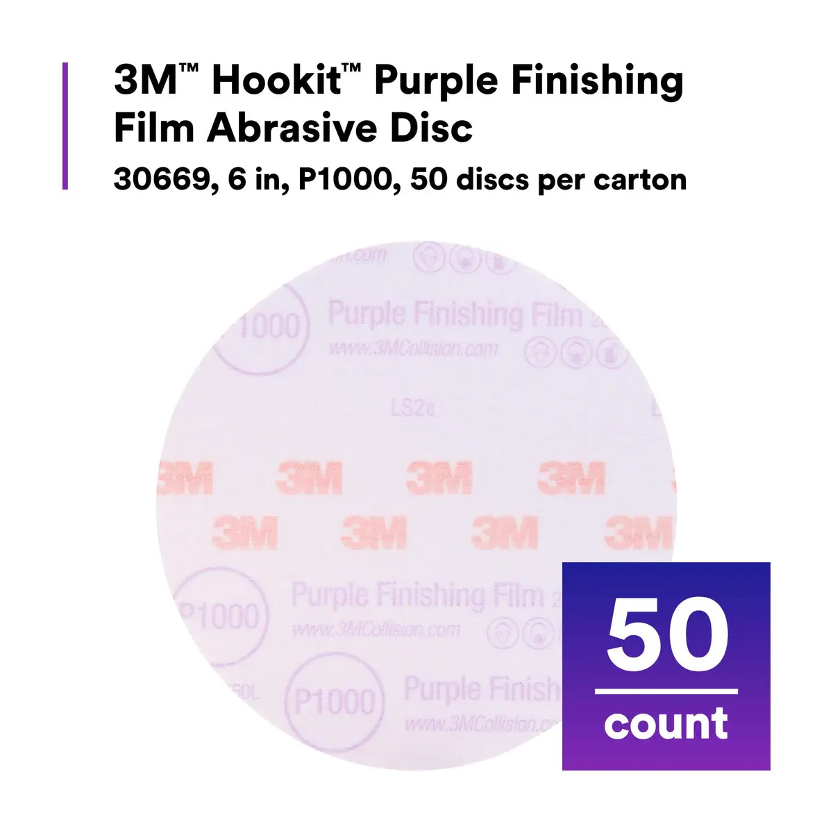 3M Hookit Purple Finishing Film Abrasive Disc, 6 in, P1000 | Long-Lasting, Fast Cutting, Aluminum Oxide - view 3