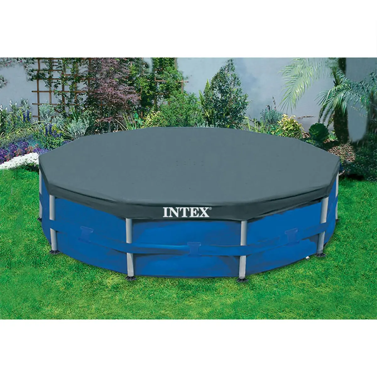 Intex 10ft Round Pool Cover | Blue PVC with Drawstring & Drain Holes - view 2