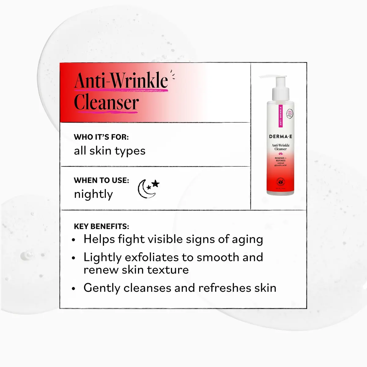 Derma E Anti-Wrinkle Cleanser for Nighttime with Glycolic Acid & Vitamin A, 177ml (6 Fl Oz) | Gentle Exfoliation for Radiant Skin - view 4