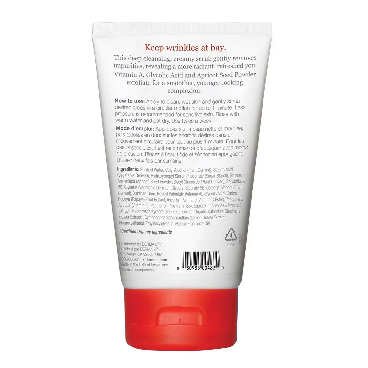 Derma E Anti-Wrinkle Exfoliating Facial Scrub 4 oz | Natural Anti-Aging Face Wash for Youthful Skin - view 2