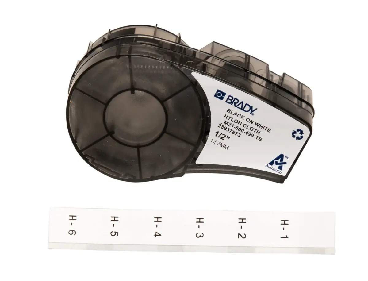 Brady M21-500-499-TB Nylon Label Tape 12mm (0.5") x 4.88m (16') Black on White | Durable General ID & Wire Marking - main product image