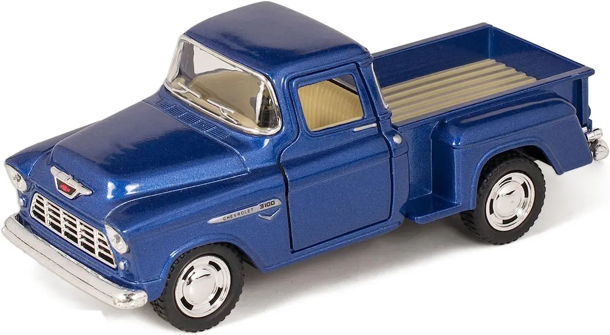 KiNSMART 1955 Chevrolet Stepside Pickup Truck 5 Inch 1:32 Scale Die Cast Metal Blue | Classic American Model - main product image