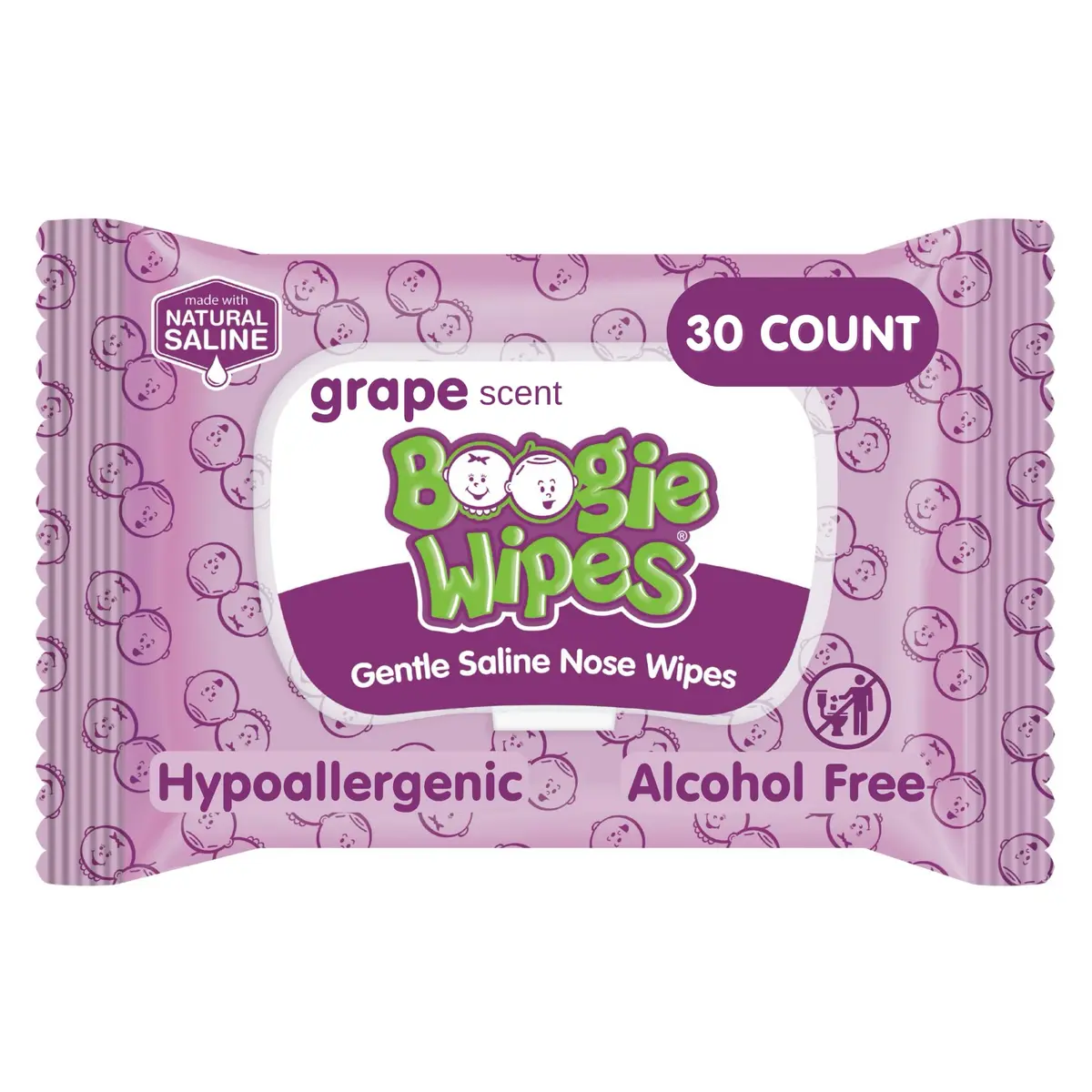 Boogie Saline Nose Wipes Grape Scent | Gentle Nasal Cleansing for Babies & All Ages - main product image
