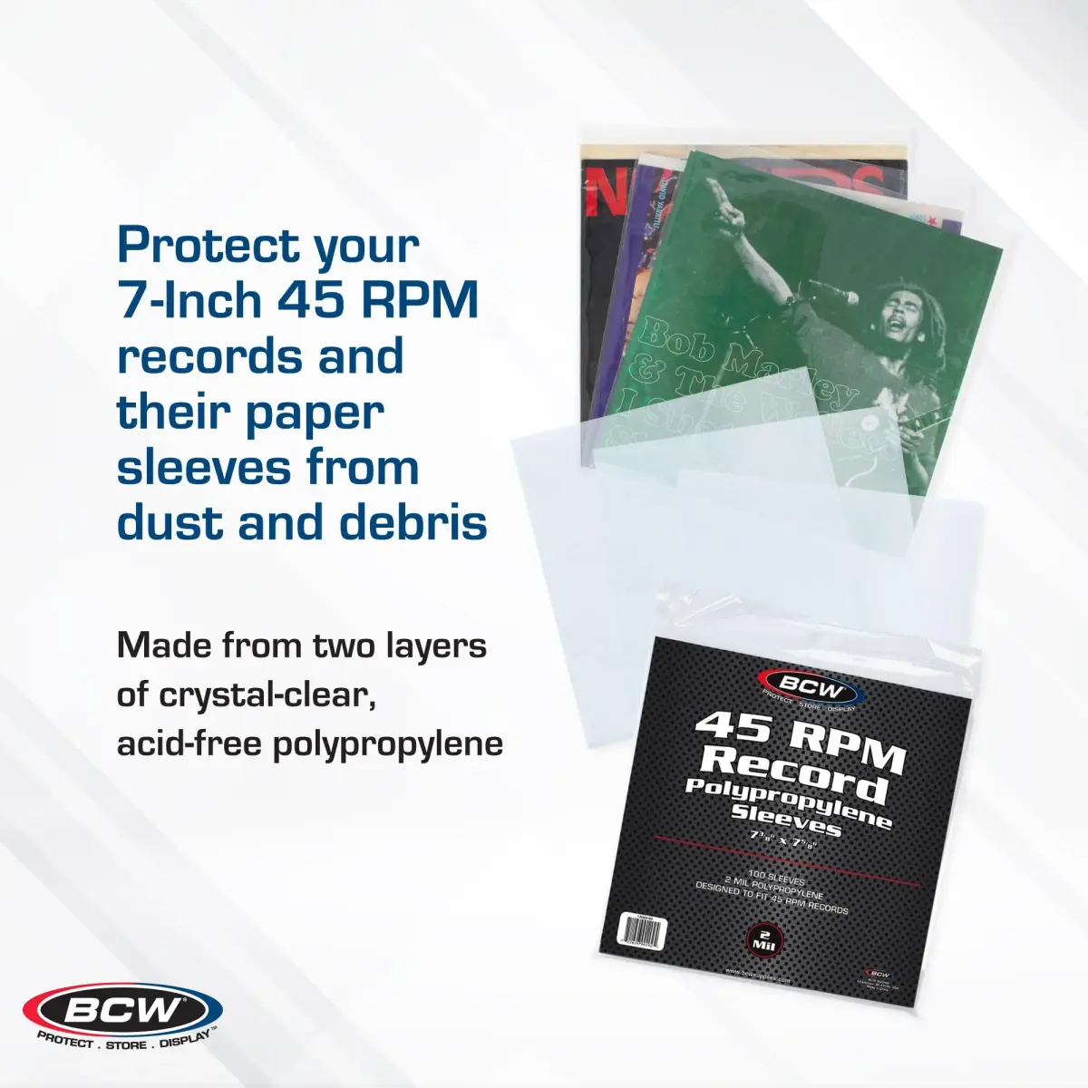 BCW 45 RPM Vinyl Record Sleeves 100 Count | Clear 2 Mil Polypropylene for 7-Inch Records - view 2