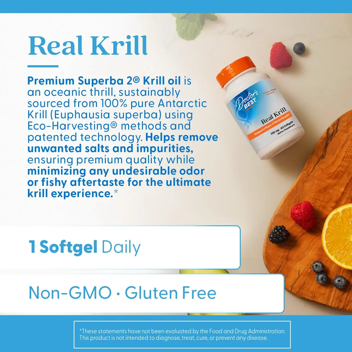 Doctor's Best Real Krill Oil 350 mg Softgels (60 Count) | Omega-3s, EPA, DHA & Astaxanthin for Heart & Brain Health - view 2