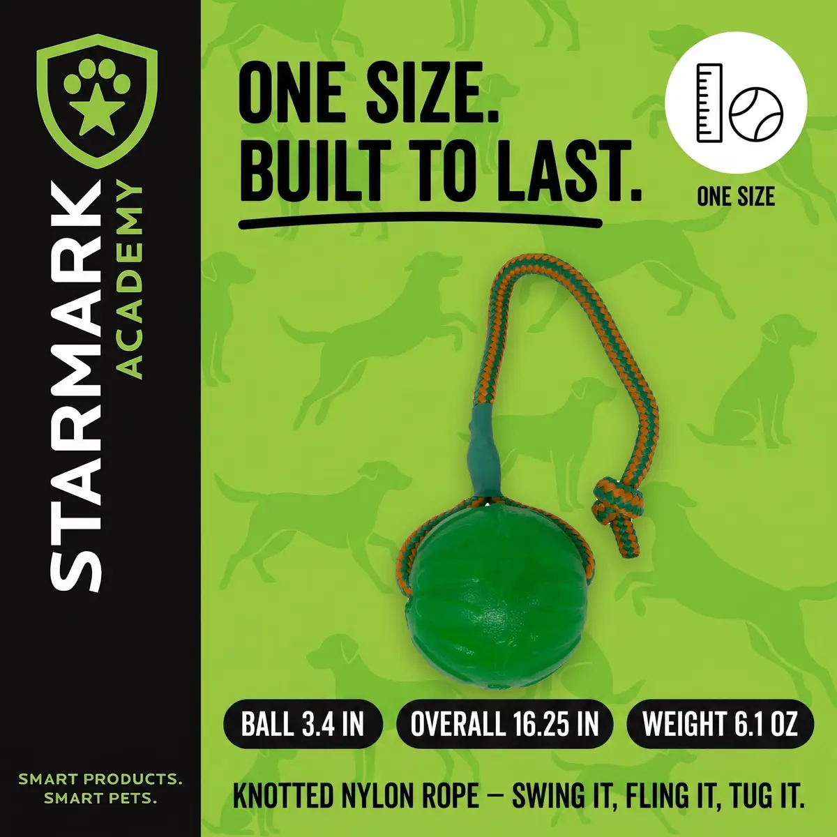 Starmark Everlasting Fun Ball on a Rope Dog Toy, 190.5 cm (75 in) Rope Length, Medium/Large, Green | Virtually Indestructible Fetch & Tug Toy - view 4