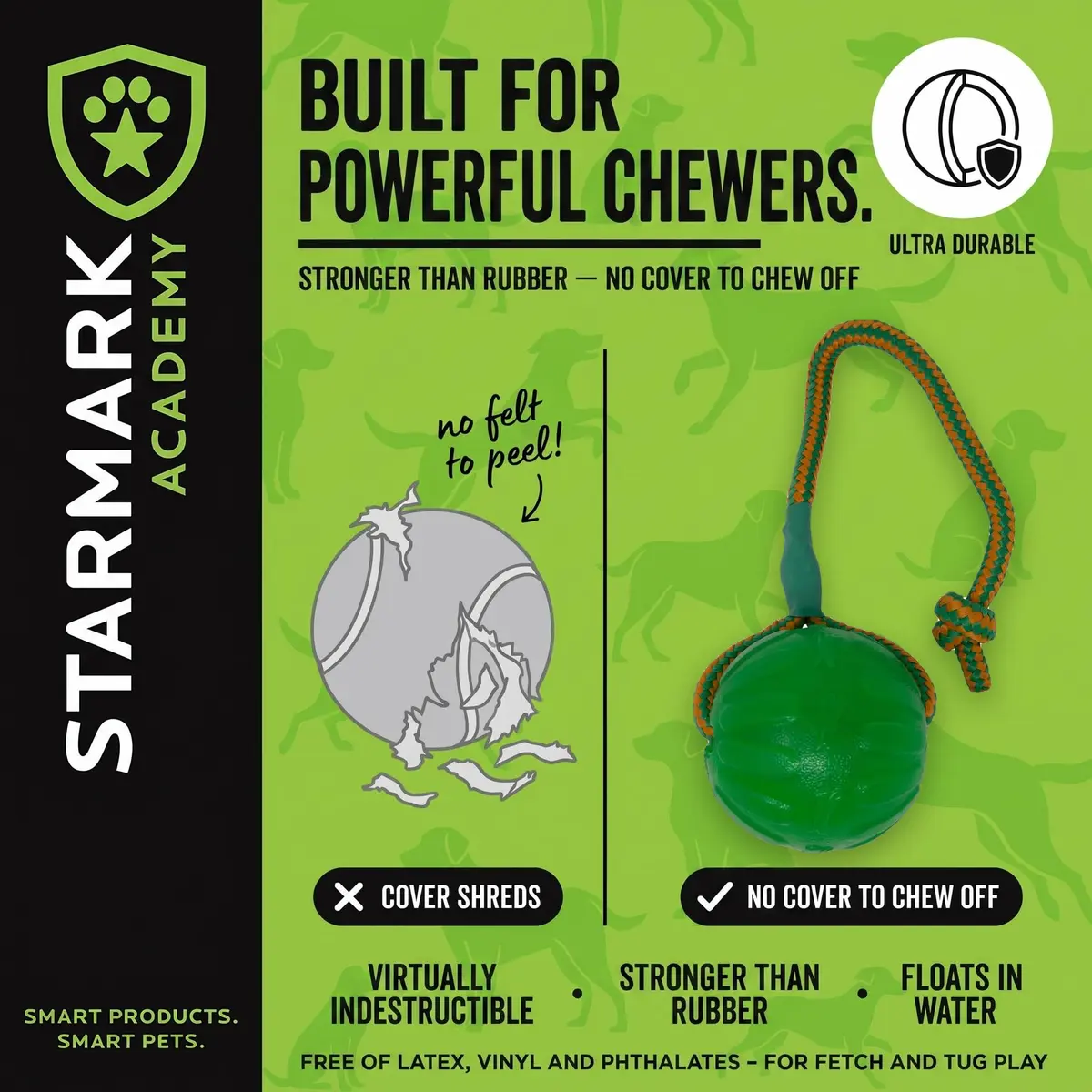 Starmark Everlasting Fun Ball on a Rope Dog Toy, 190.5 cm (75 in) Rope Length, Medium/Large, Green | Virtually Indestructible Fetch & Tug Toy - view 3