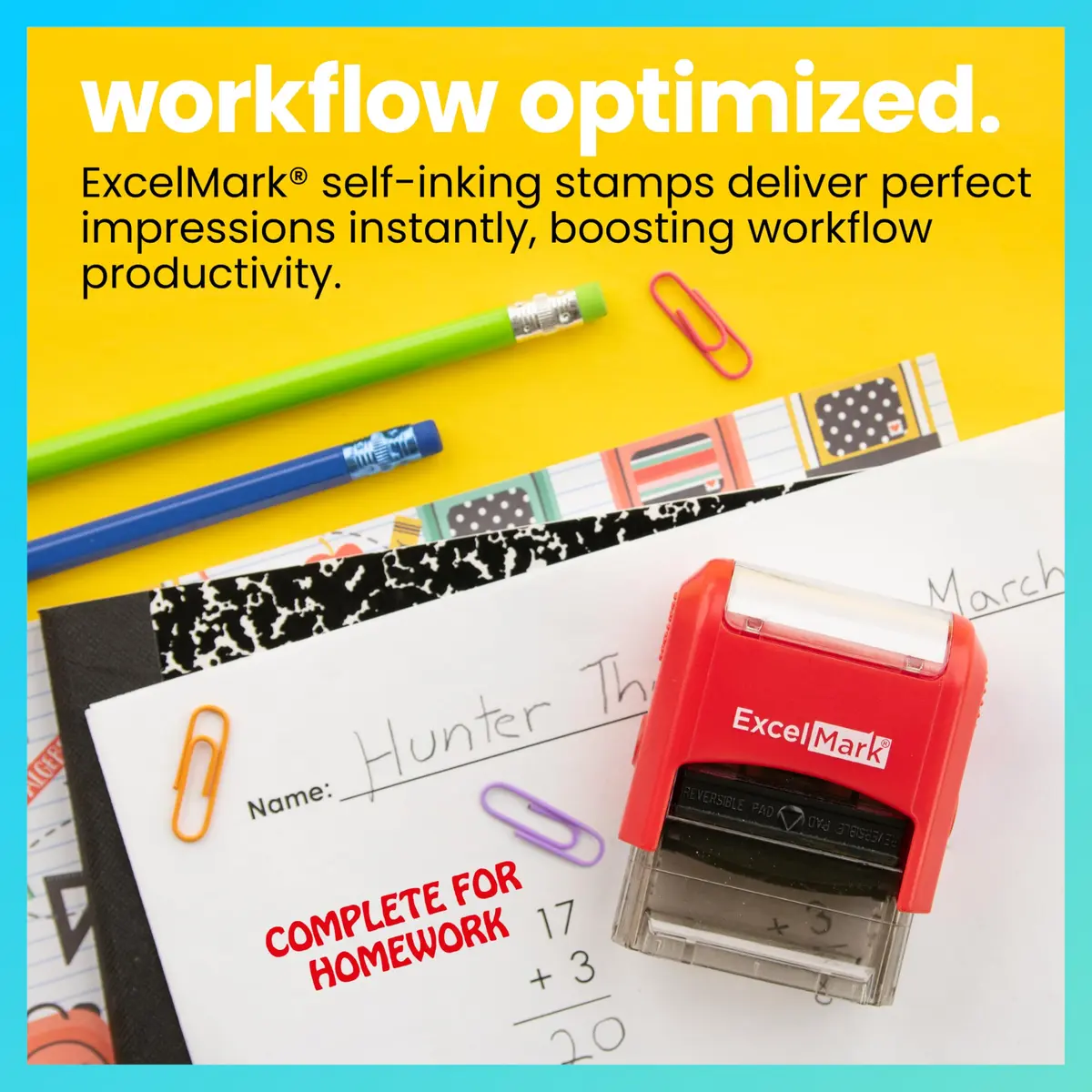 ExcelMark Complete for Homework Self-Inking Rubber Teacher Stamp 1/2" x 1 1/2" | Dual-Color Ink for Grading - view 3