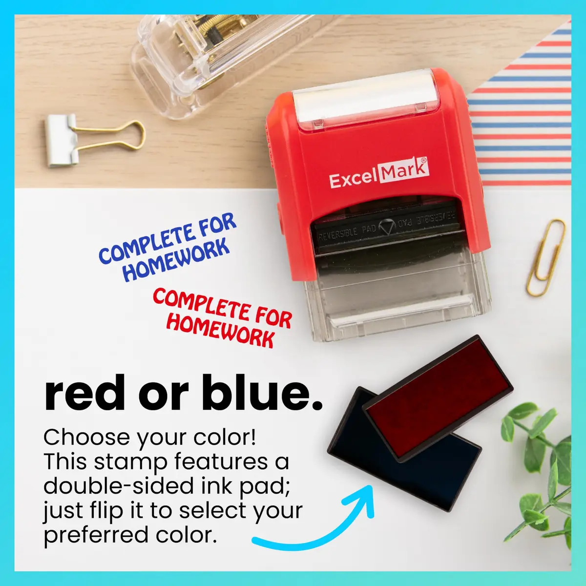 ExcelMark Complete for Homework Self-Inking Rubber Teacher Stamp 1/2" x 1 1/2" | Dual-Color Ink for Grading - view 4