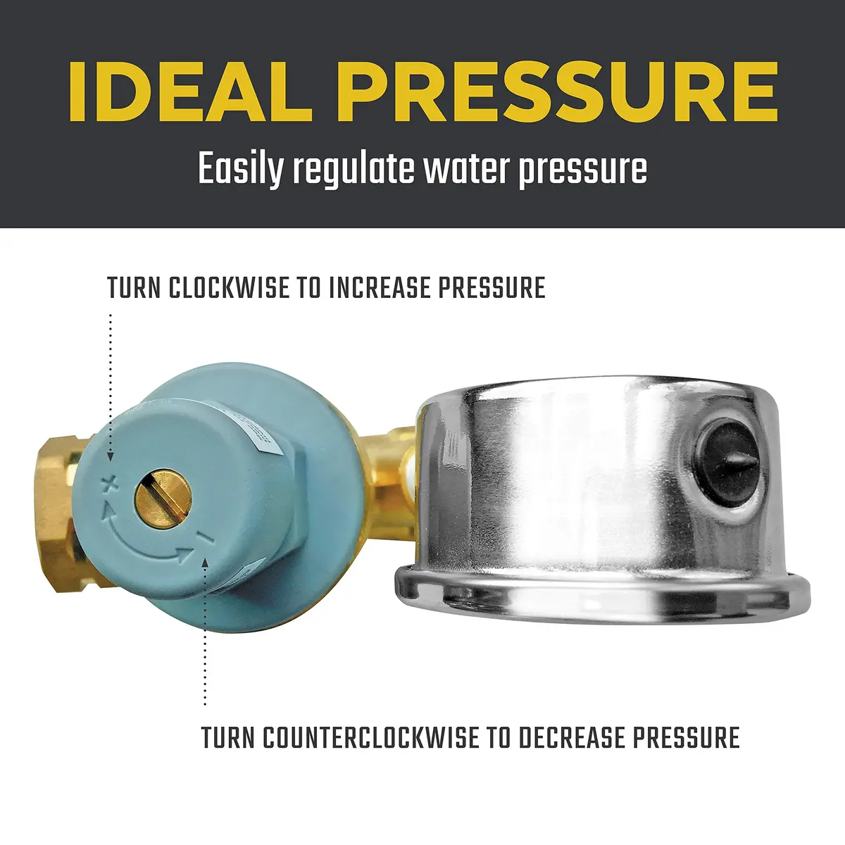 Valterra RV Water Regulator Brass Adjustable Pressure Gauge | Lead-Free, Conforms to Drinking Water Laws - view 5