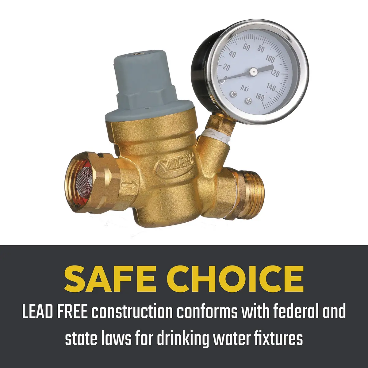 Valterra RV Water Regulator Brass Adjustable Pressure Gauge | Lead-Free, Conforms to Drinking Water Laws - view 6