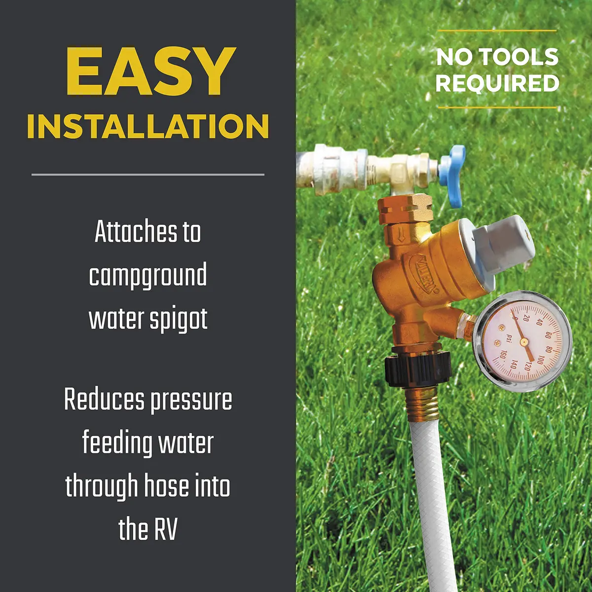 Valterra RV Water Regulator Brass Adjustable Pressure Gauge | Lead-Free, Conforms to Drinking Water Laws - view 4