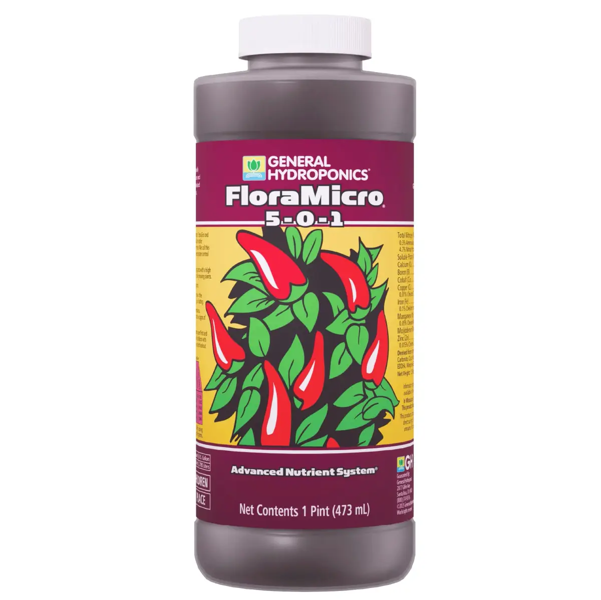 General Hydroponics FloraMicro 5-0-1 Plant Food 473ml (16 fl oz) | Foundation Nutrient for Hydroponic Growth - main product image