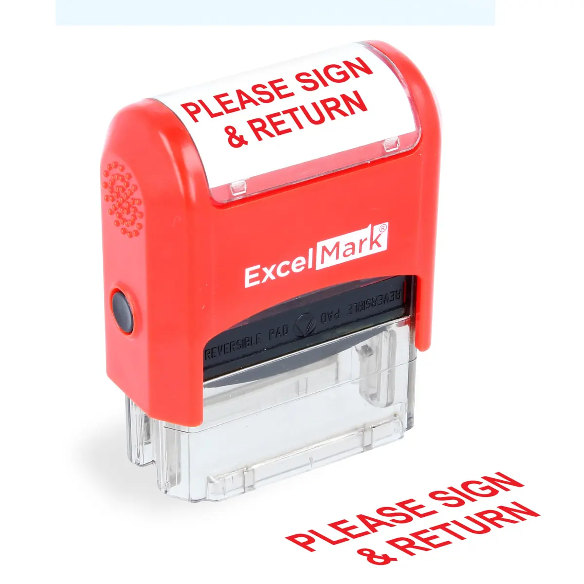 ExcelMark Self-Inking Rubber Teacher Grading Stamp - Please Sign & Return | Reversible Red/Blue Ink, Signature Line, 0.5x1.5 inch - main product image