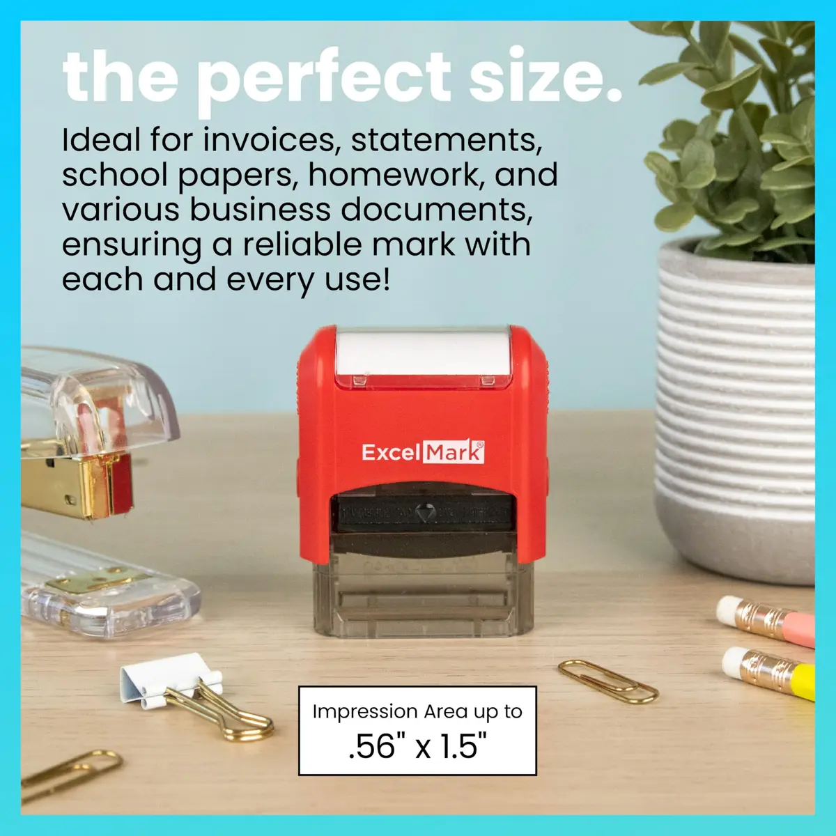 ExcelMark Self-Inking Rubber Teacher Grading Stamp - Please Sign & Return | Reversible Red/Blue Ink, Signature Line, 0.5x1.5 inch - view 2