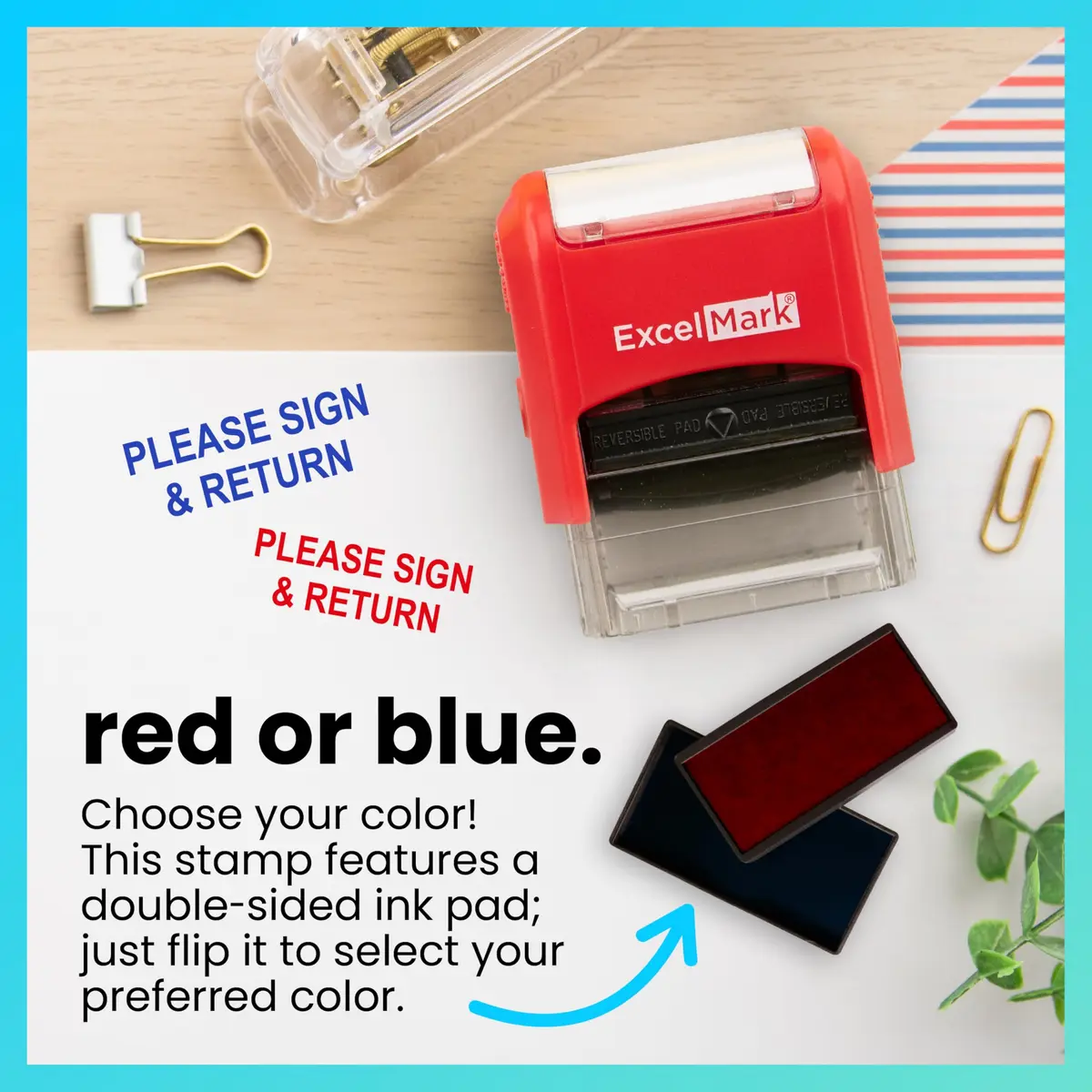 ExcelMark Self-Inking Rubber Teacher Grading Stamp - Please Sign & Return | Reversible Red/Blue Ink, Signature Line, 0.5x1.5 inch - view 4