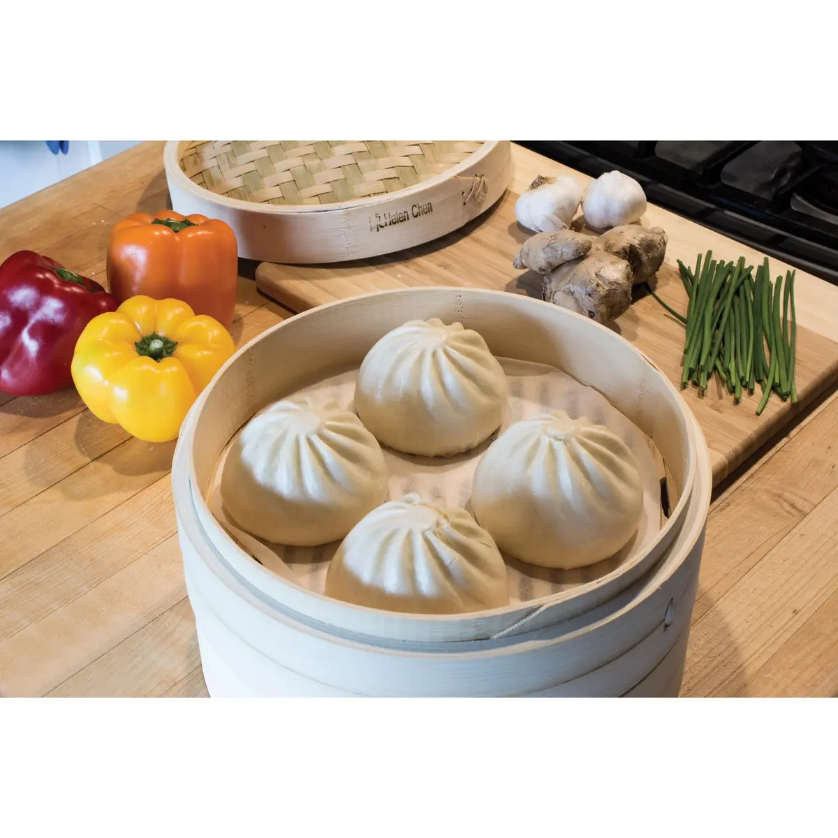 Helen's Asian Kitchen Bamboo Food Steamer With Lid, 6 Inch (15.2 cm) 2-Tier Basket | Authentic Asian Cooking - view 5