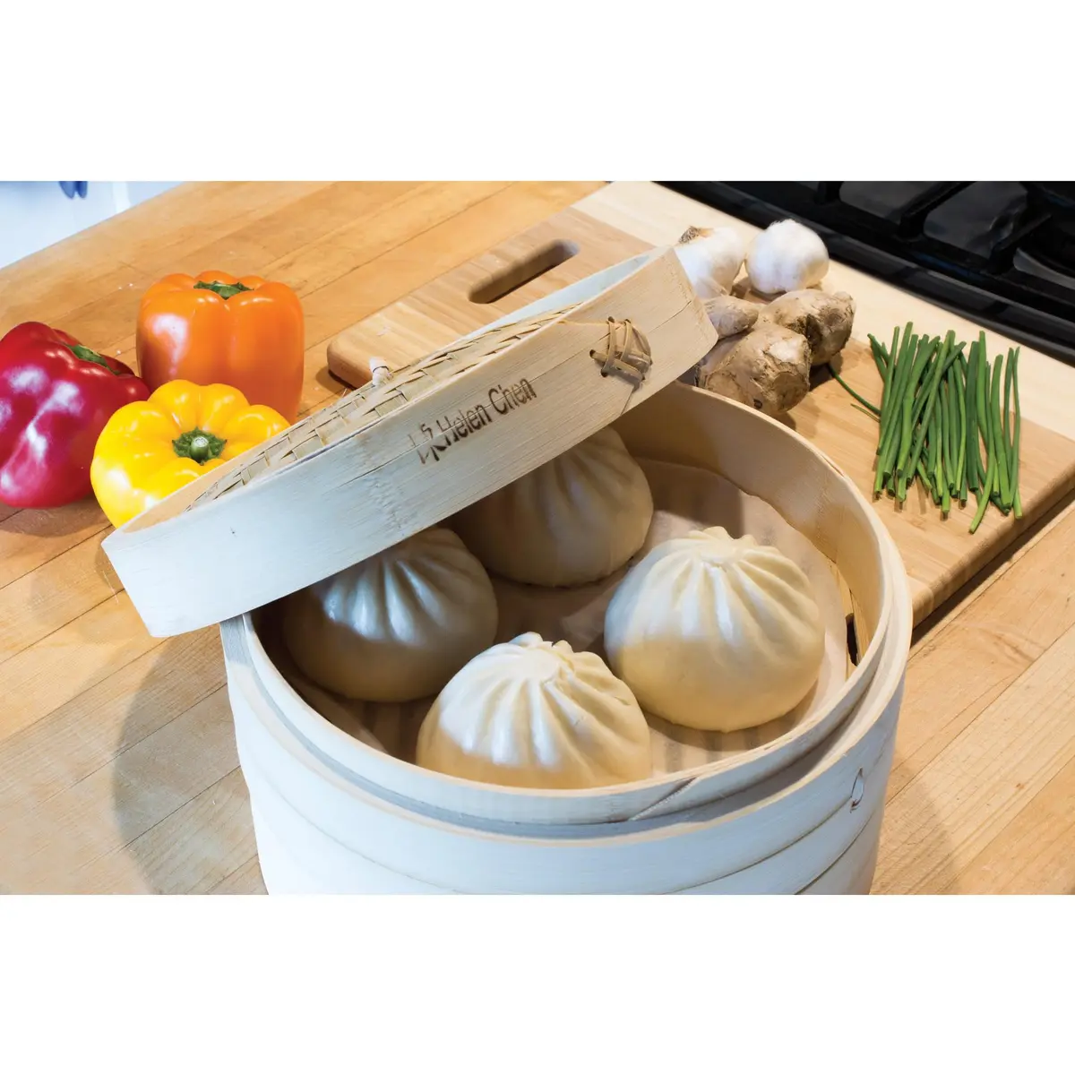 Helen's Asian Kitchen Bamboo Food Steamer With Lid, 6 Inch (15.2 cm) 2-Tier Basket | Authentic Asian Cooking - view 3