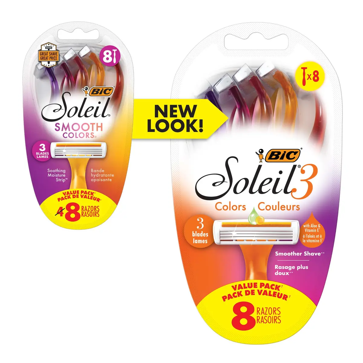 BIC Soleil 3 Colors Womens Disposable 3-Blade Razors, 8-Pack, Smooth | Travel-Friendly Bikini Razor with Aloe & Vitamin E - view 5