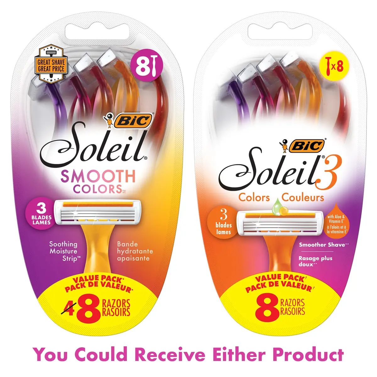 BIC Soleil 3 Colors Womens Disposable 3-Blade Razors, 8-Pack, Smooth | Travel-Friendly Bikini Razor with Aloe & Vitamin E - view 7