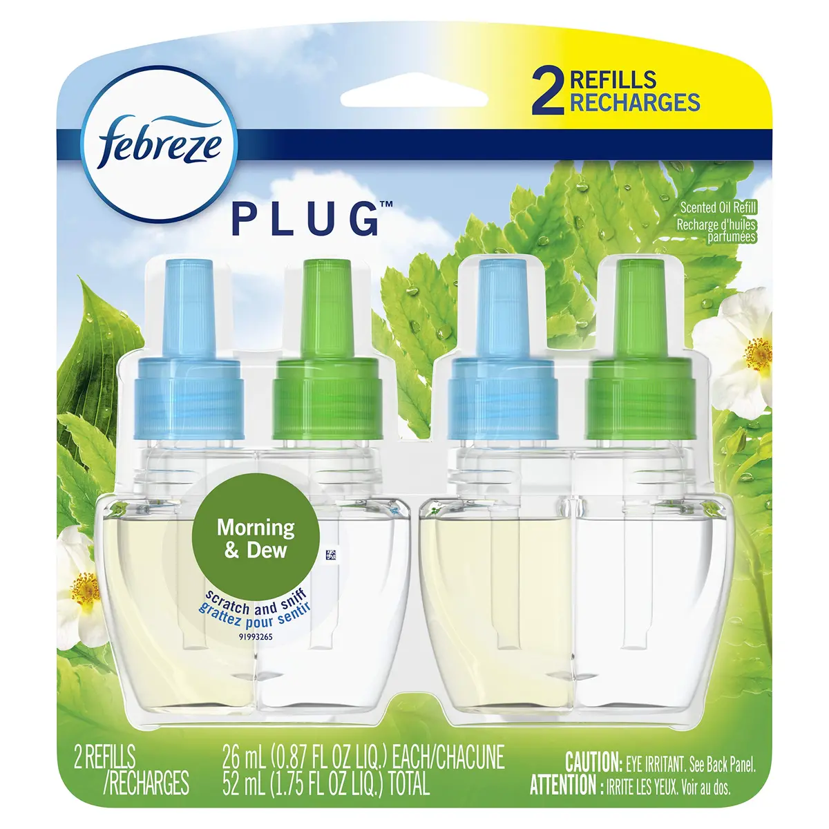 Febreze Plug in Air Freshener Morning & Dew Scented Oil Refill 52ml (1.74 Fl Oz), Pack of 2 | Continuous Odor Fighting for Indian Homes - main product image
