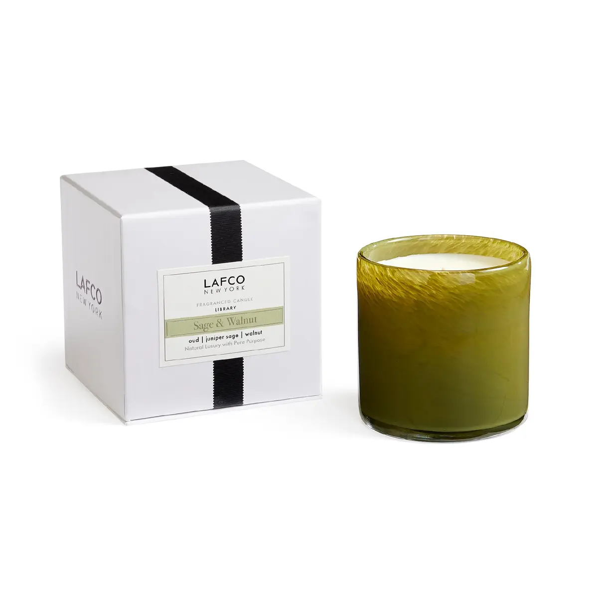 LAFCO NEW YORK Signature Candle, Sage & Walnut - 15.5 oz - 90-Hour Burn Time - Reusable Glass Vessel - main product image