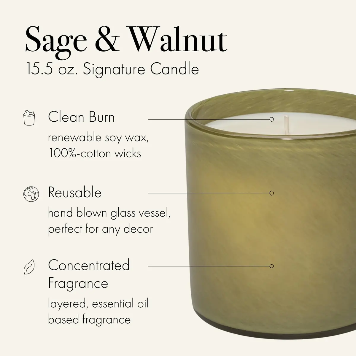 LAFCO NEW YORK Signature Candle, Sage & Walnut - 15.5 oz - 90-Hour Burn Time - Reusable Glass Vessel - view 2