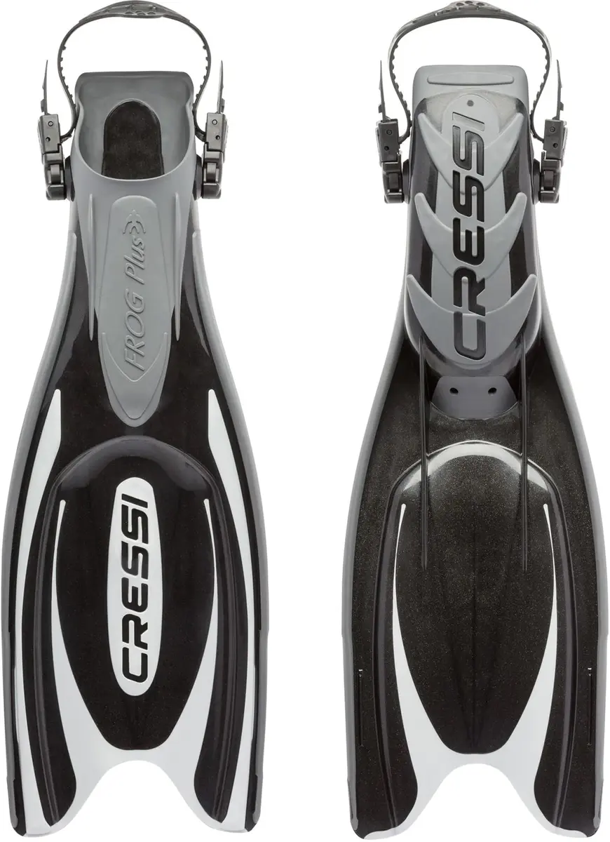 CressiFins, Black/Silver, XS/S | US Man 3-6 | US Lady 4-7 | EU 35/38 | Open-Heel Dive Fins with Channeling Power - main product image
