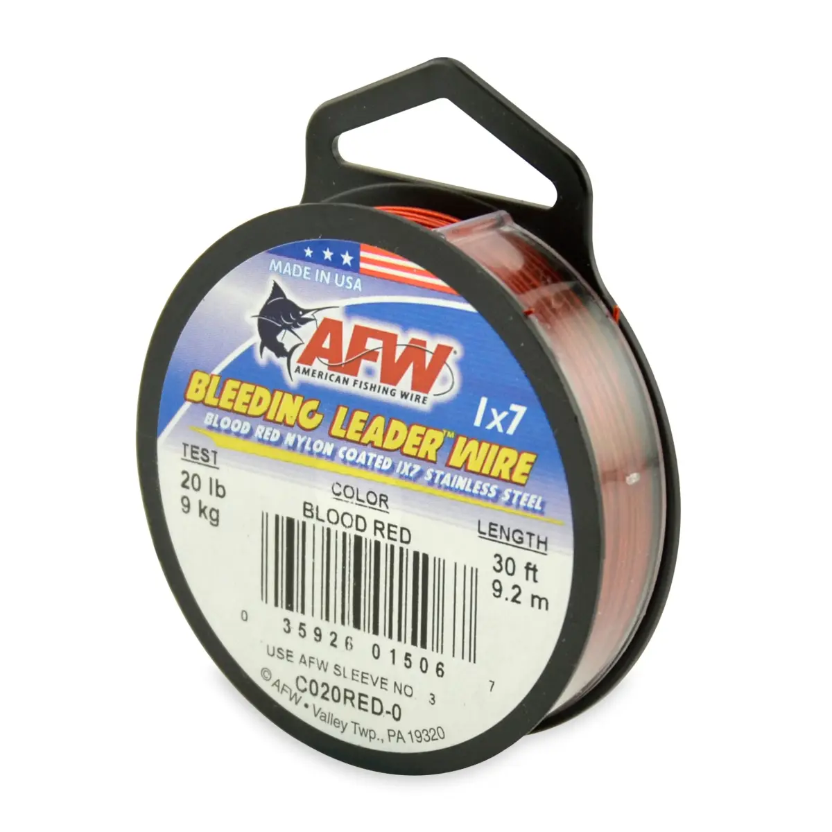American Fishing Wire Bleeding Leader Blood Red Nylon Coated 1x7 Stainless Steel Leader Wire 20 Pound Test 30-Feet | Blood Red Fishing Leader Wire - main product image