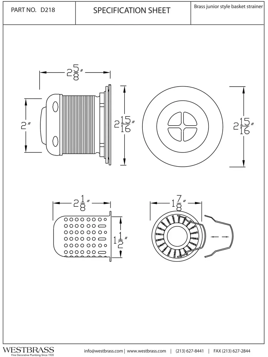 Westbrass Junior Bar and Laundry Sink Drain Assembly with Removable Strainer Basket, Polished Chrome 6.7cm (2-5/8 in.) - view 2