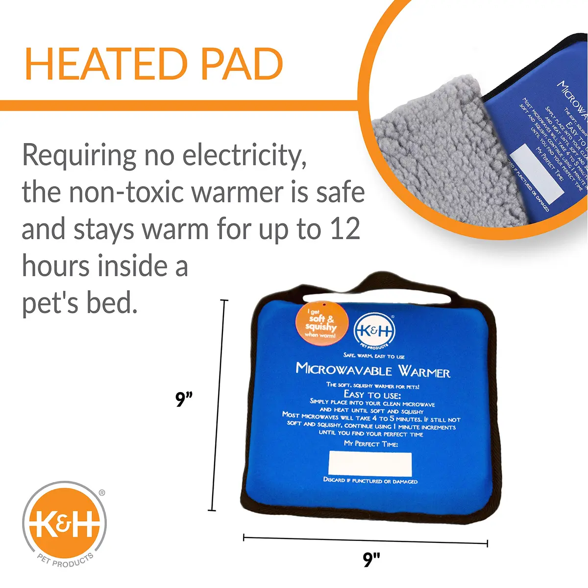 K&H Pet Products Microwavable Pet Bed Warmer Blue 9" x 9" | Safe Indoor/Outdoor Pet Warmth - view 2