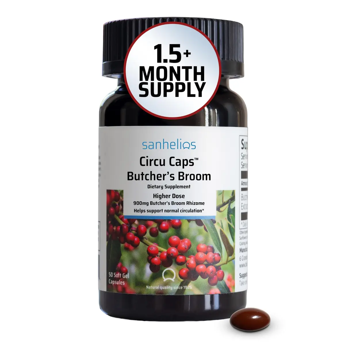 Sanhelios Circu Caps Butcher's Broom Extract 50 Caps | Supports Leg Circulation & Vein Health - main product image