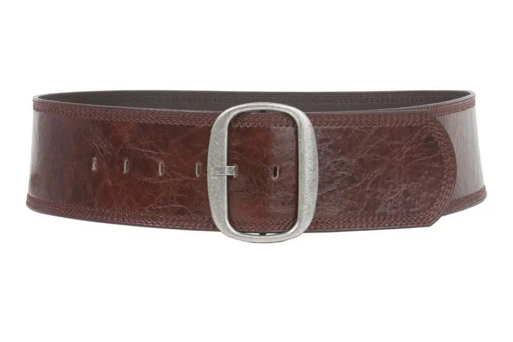 Beltiscool Women's 3" Wide Oval Contour Belt Brown | Tone-on-tone Stitching - main product image