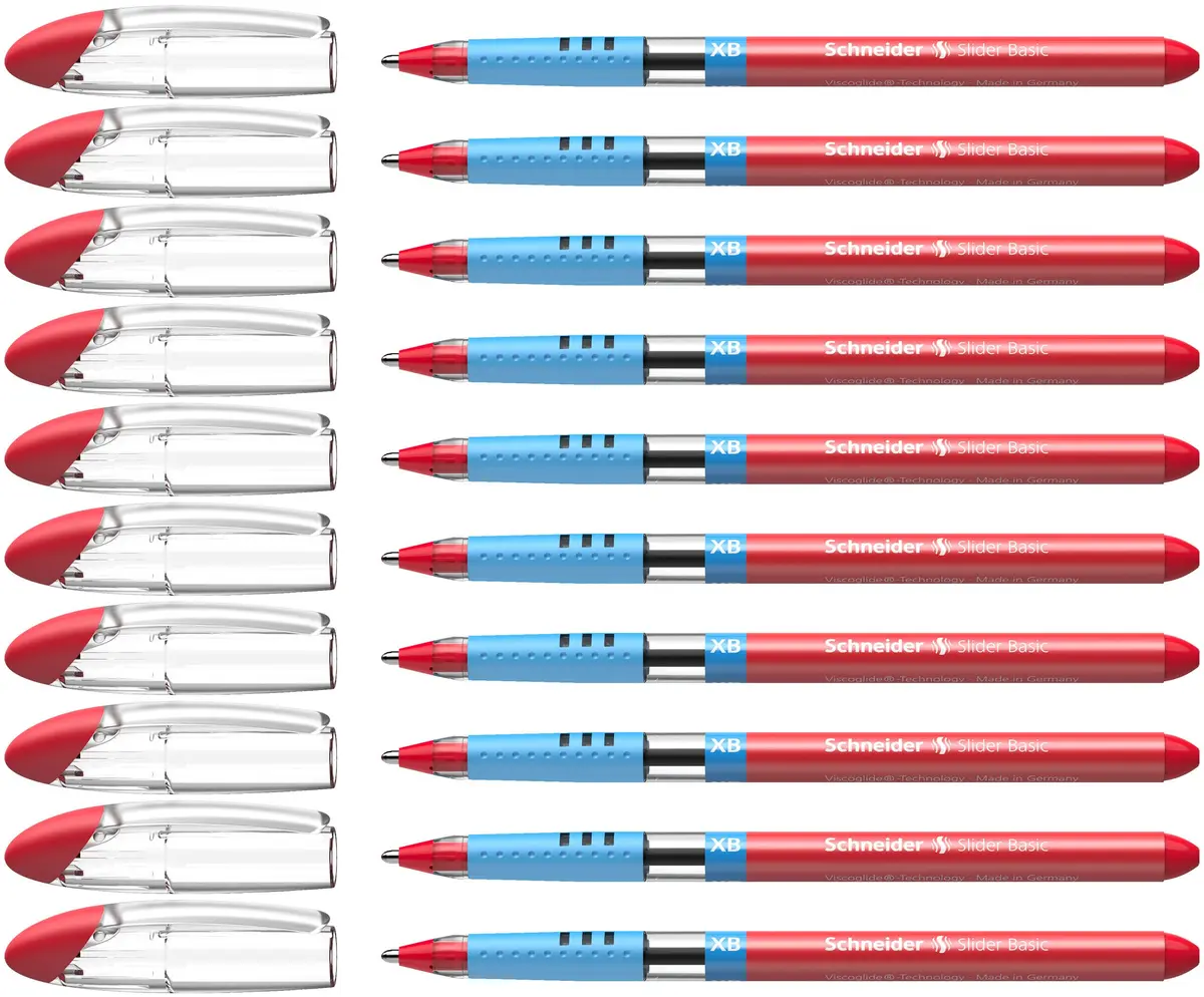 Schneider Slider Basic XB Ballpoint Pen, 1.4 mm, Red Ink, Box of 10 Pens | Smooth Viscoglide Ink Flow - main product image